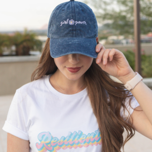girl power denim blue hat